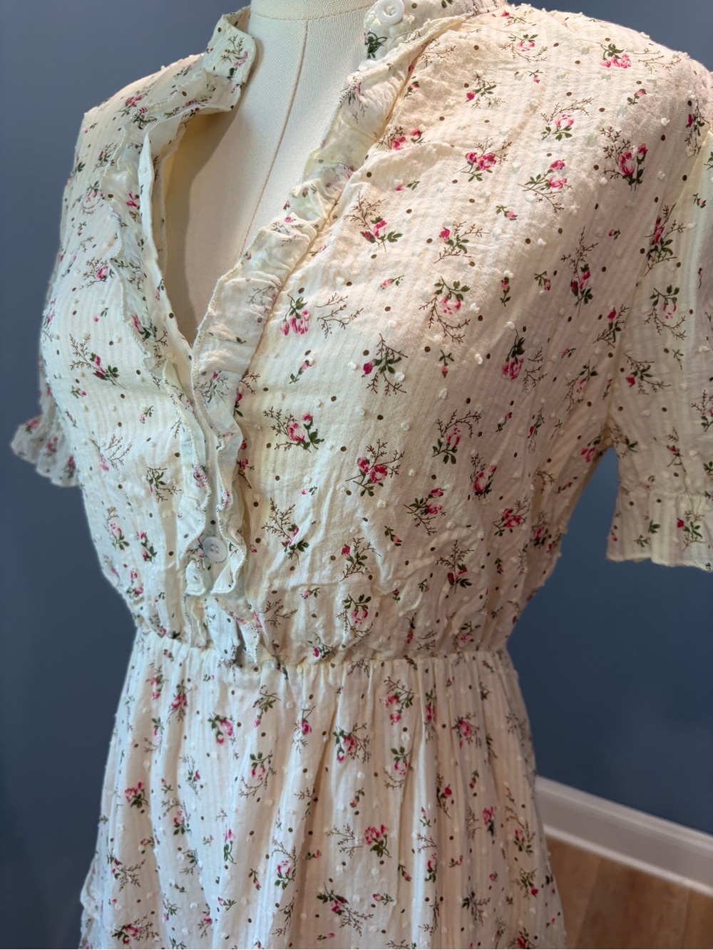 Balckans Cream Floral Ruffle Midi Dress Size S - Picture 3 of 9